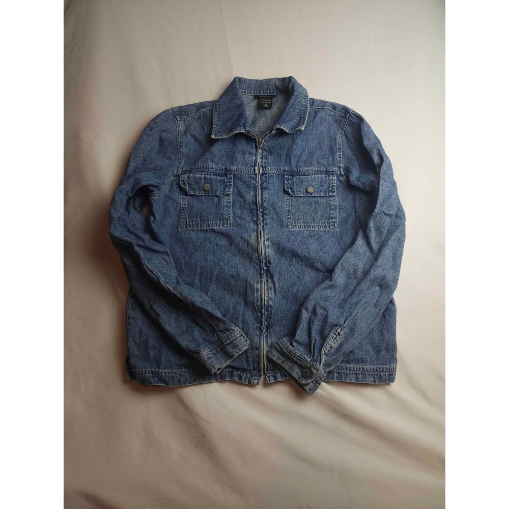 NY Jeans New York & Company Womens Blue Denim Zip Up Jacket Small Medium Wash